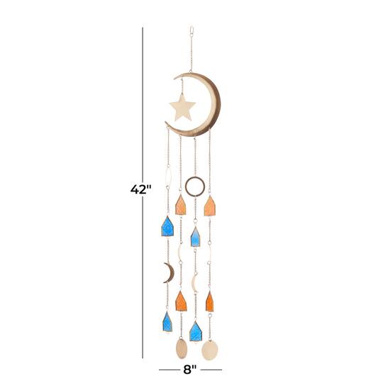 Gold Contemporary Moon and Sun Windchime, 8" x 2" x 42"